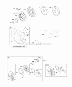 Blower Housing Flywheel Rewind Starter Diagram and Parts List for 123336-0180-B1  Briggs and Stratton Engine